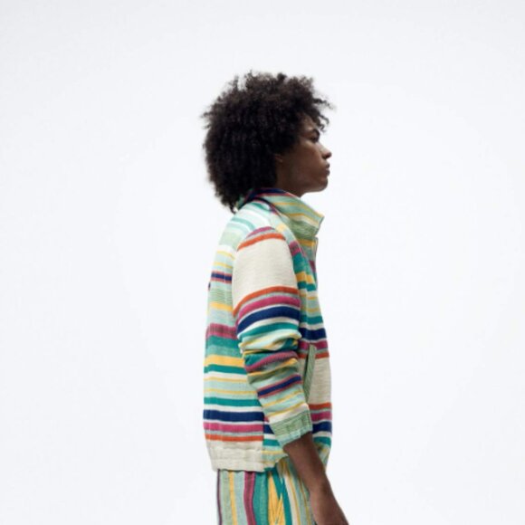 NEW Zara Cotton Blend Jacquard Multi-colored Bomber Jacket, Size L - Picture 5 of 16